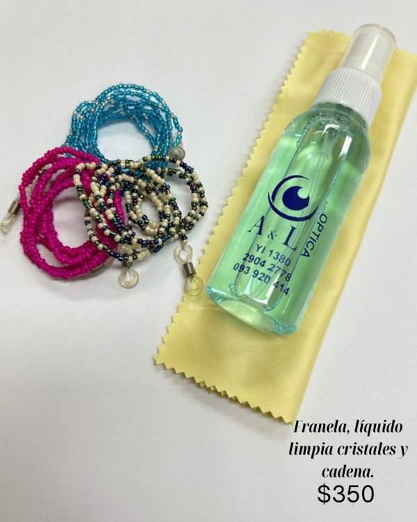 FRANELA, LÍQUIDO LIMPIA CRISTALES Y CADENA.